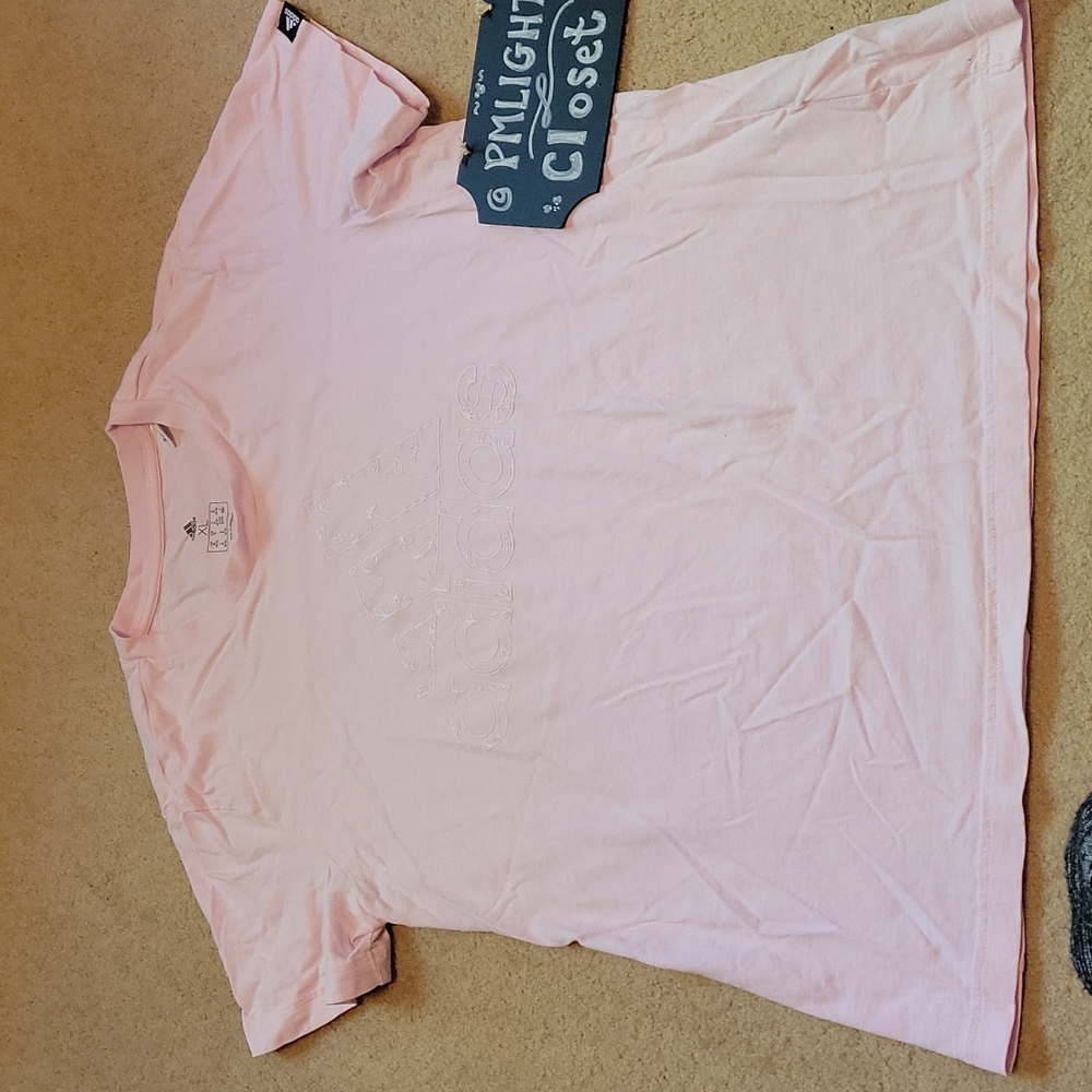 Adidas T-Shirt Short Sleeve Junior XL Pink White Floral Graphic